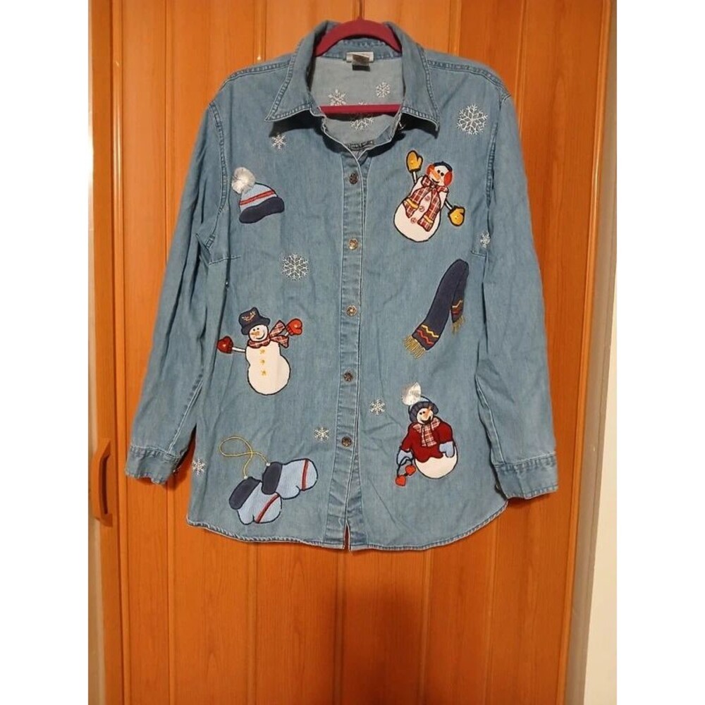 Vintage Fashion bug Christmas jean blouse